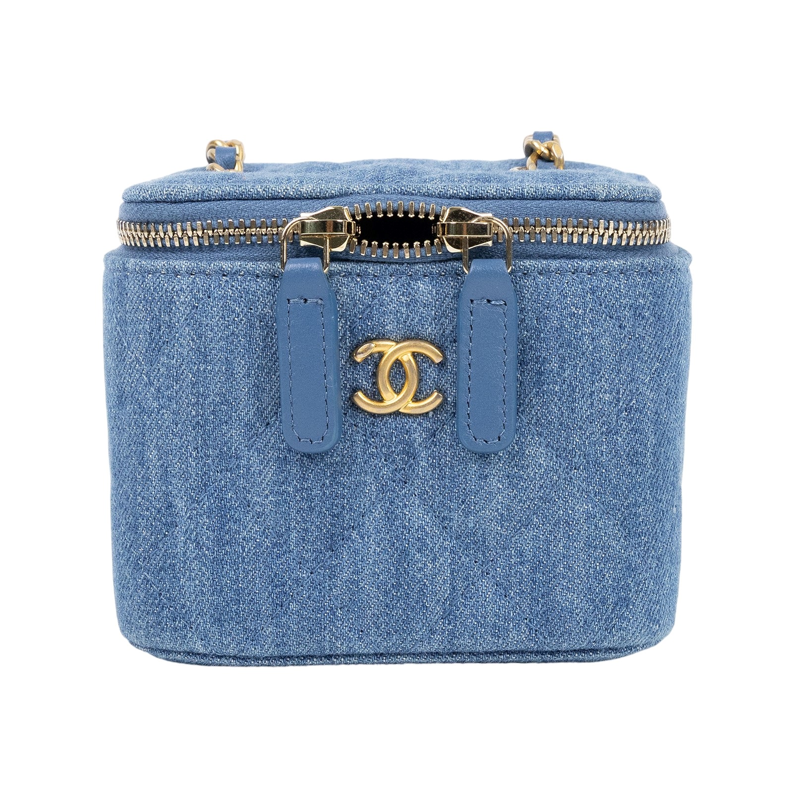 香奈兒 CHANEL Vavnity 金球 斜背 化妝包 AP1447_DENIM 31開單寧金球MINI VANITY 防塵袋/保證卡