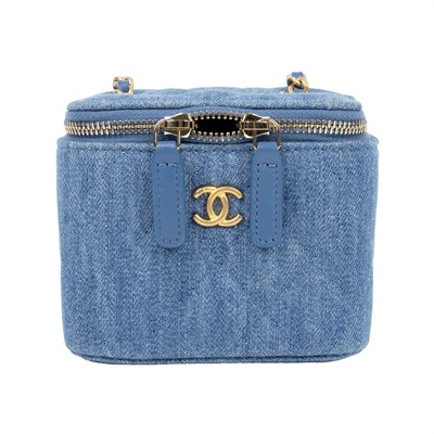 香奈兒 CHANEL Vavnity 金球 斜背 化妝包 AP1447_DENIM 31開單寧金球MINI VANITY 防塵袋/保證卡