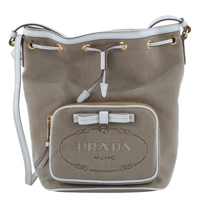 普拉達 PRADA Duet Re-Nylon 水桶袋 1BH038_UCW 白邊墨綠水桶包 防塵袋/保證卡