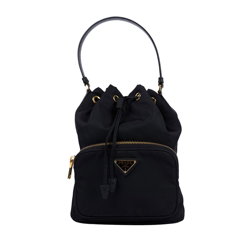 普拉達 PRADA Duet Re-Nylon 水桶袋 1BH038_RV44 黑尼龍水桶包 無附屬品