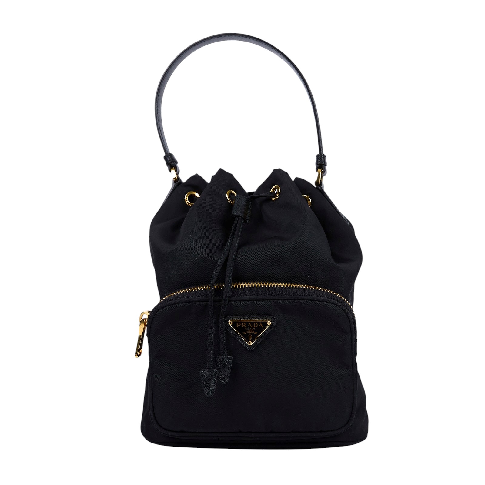 普拉達 PRADA Duet Re-Nylon 水桶袋 1BH038_RV44 黑尼龍水桶包 無附屬品