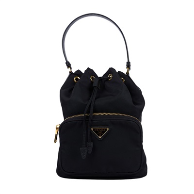 普拉達 PRADA Duet Re-Nylon 水桶袋 1BH038_RV44 黑尼龍水桶包 無附屬品