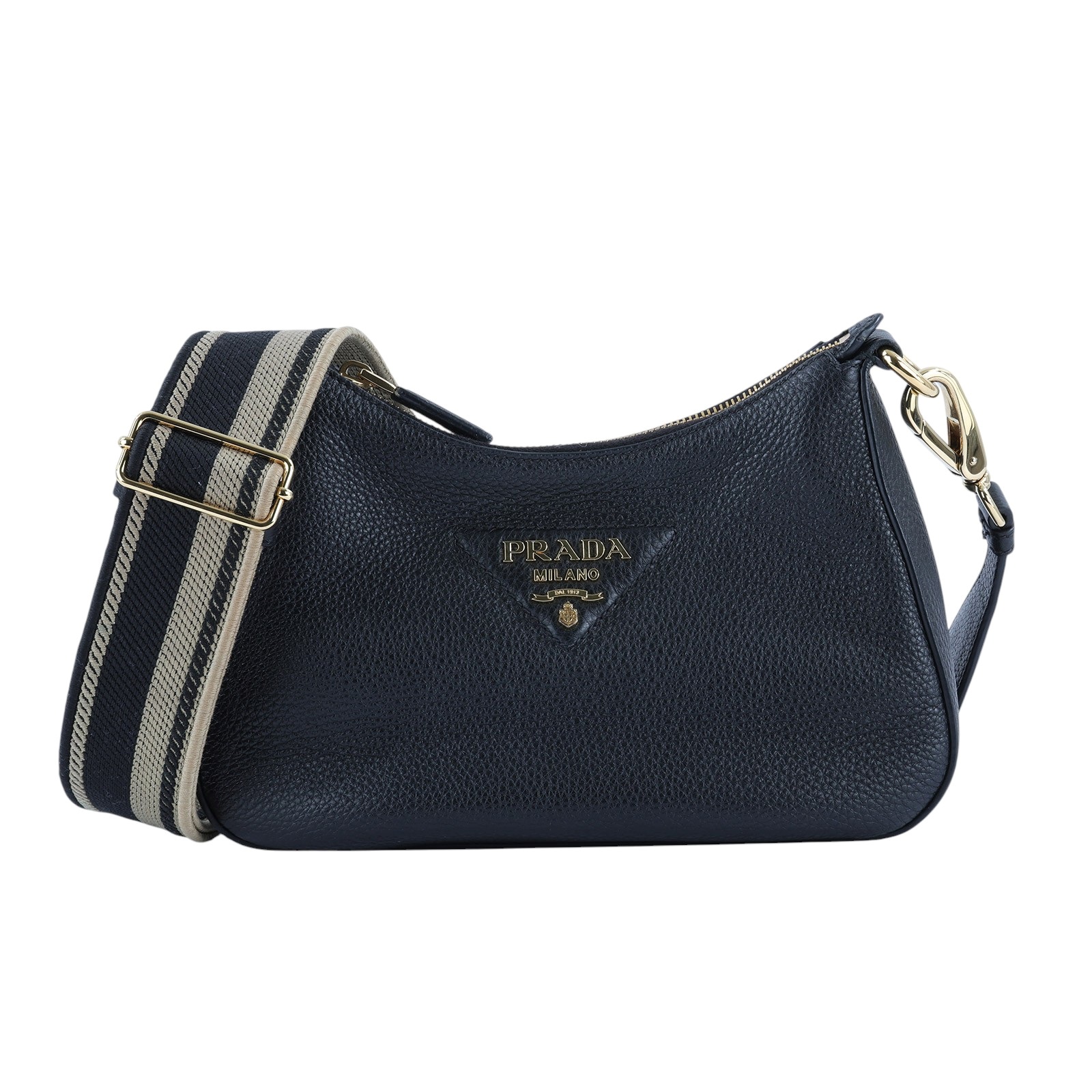 普拉達 PRADA 皮革 單肩包 1BH193_2DKV 黑寬背側背包 防塵袋