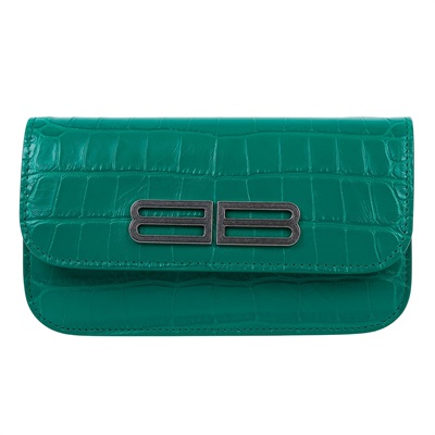 巴黎世家 BALENCIAGA Gossip 手提包 68889423ECM 綠鱷魚壓紋WOC 防塵袋