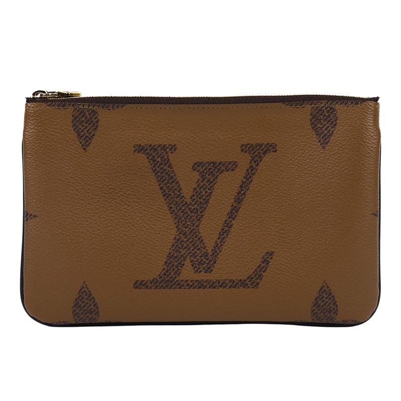 路易威登 LOUIS VUITTON Double Zip Pochette Reverse 帆布 多夾層手拿 斜背包 M69203 晶片款  防塵袋