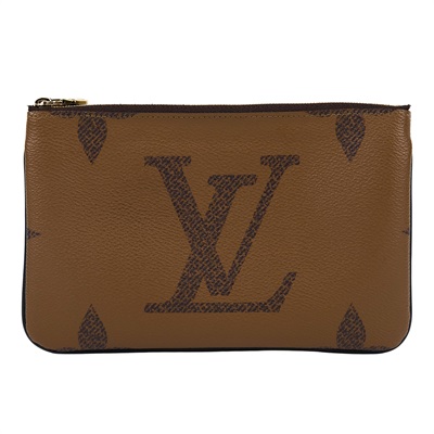 路易威登 LOUIS VUITTON Double Zip Pochette Reverse 帆布 多夾層手拿 斜背包 M69203 晶片款  防塵袋