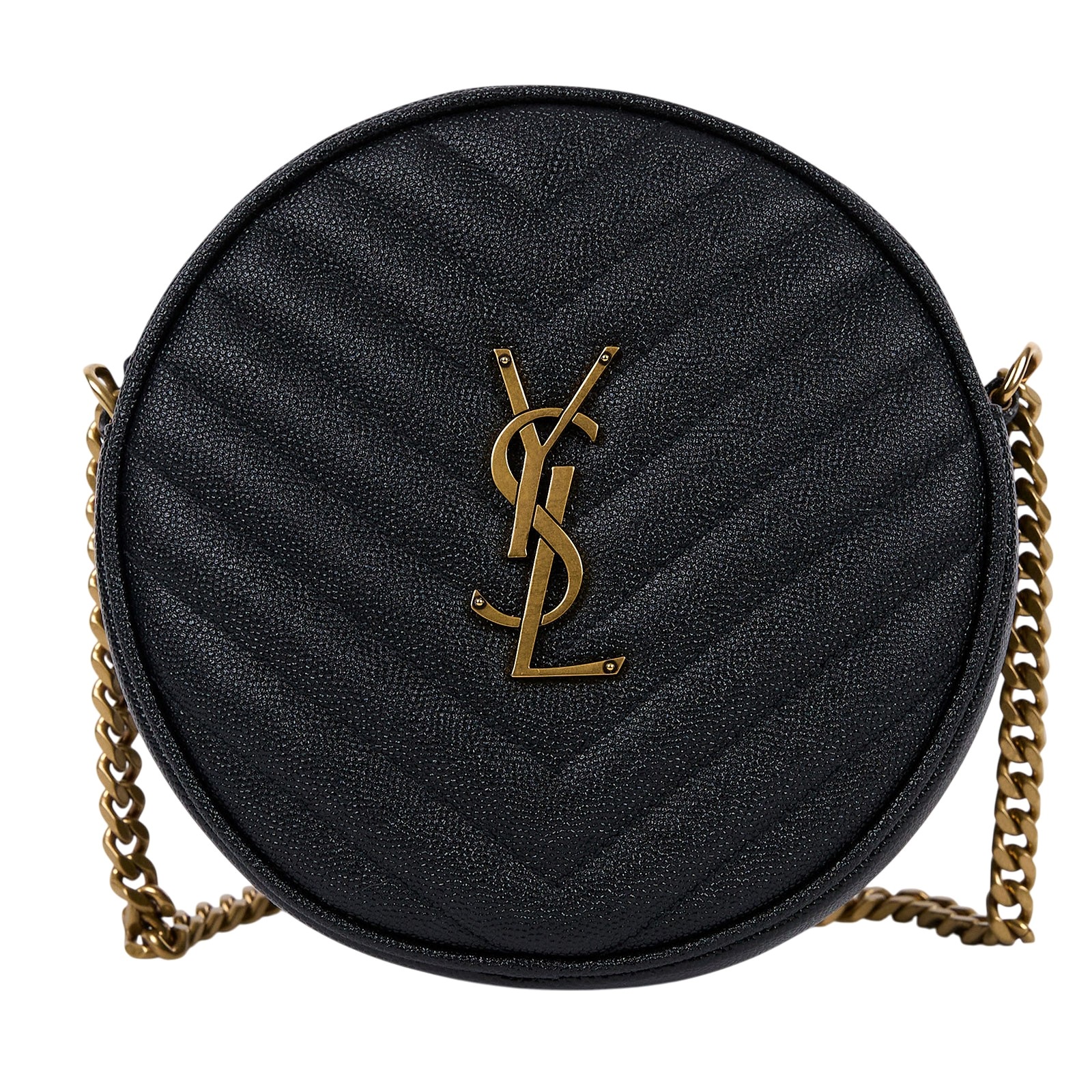 聖羅蘭 YSL SAINT LAURENT Vinyle 圓餅包 金色五金 610436E9096 黑金魚子醬圓餅包 防塵袋