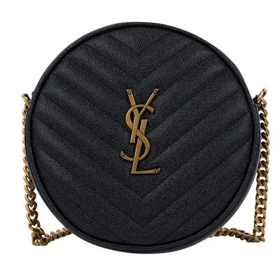 聖羅蘭 YSL SAINT LAURENT Vinyle 圓餅包 金色五金 610436E9096 黑金魚子醬圓餅包 防塵袋