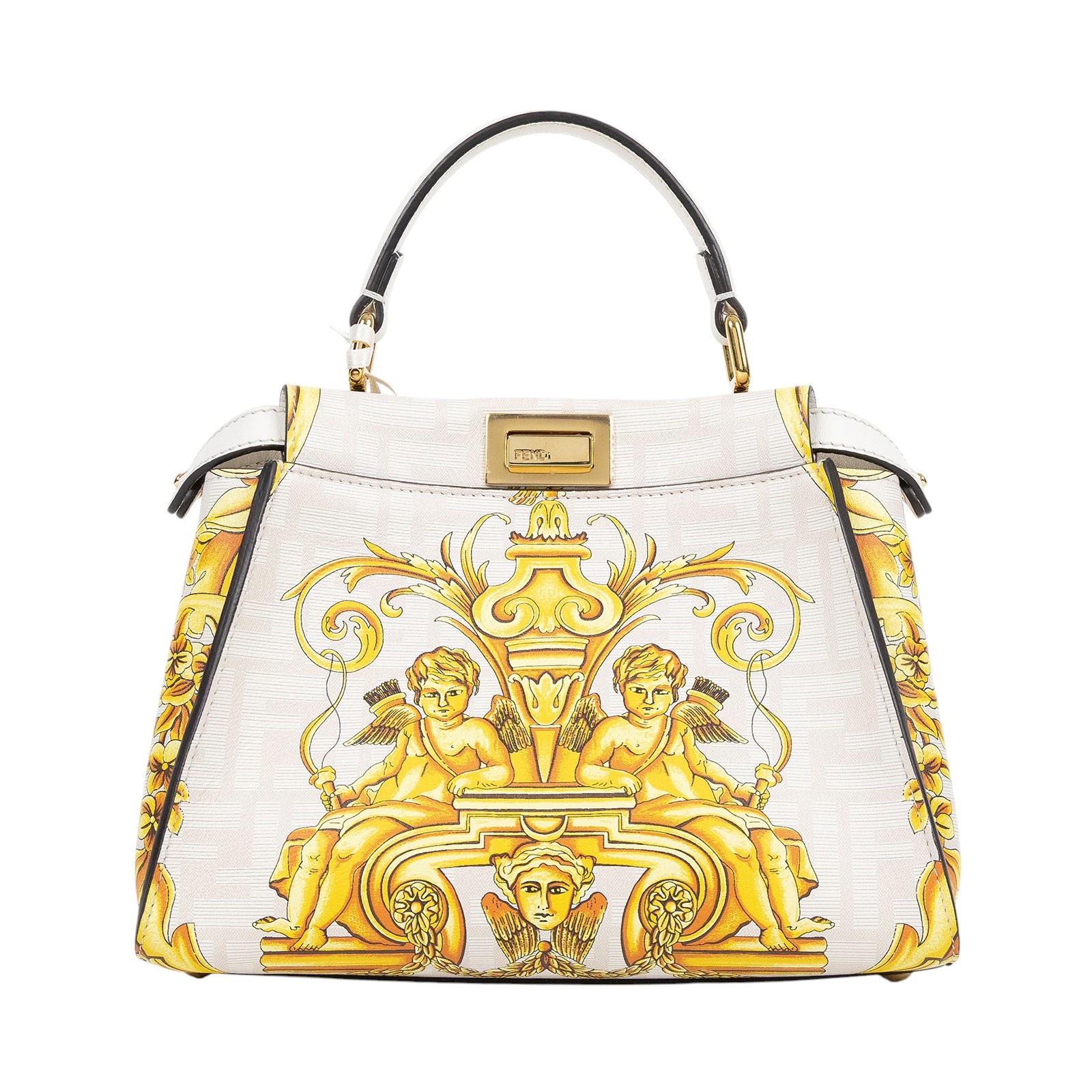 芬迪 FENDI Peekaboo 迷你 皮革 肩背 手提包 Versace 8BN244AKB6  原廠盒子/防塵袋/背帶