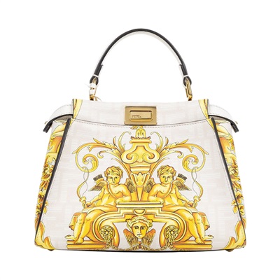 芬迪 FENDI Peekaboo 迷你 皮革 肩背 手提包 Versace 8BN244AKB6  原廠盒子/防塵袋/背帶