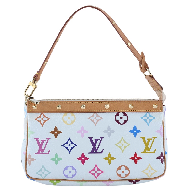 路易威登 LOUIS VUITTON Pochette Accessoires 手提包 村上隆聯名 M92649 白彩鉚釘肩背包 防塵袋