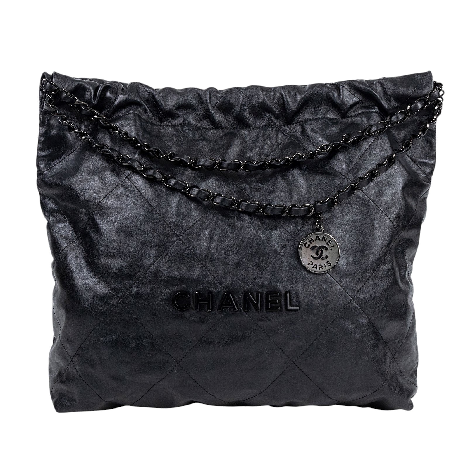 香奈兒 CHANEL 22 小型 束口包 AS3260 晶片款 黑SO BLACK 22包 小號 　角擦 防塵袋(邊角擦傷)