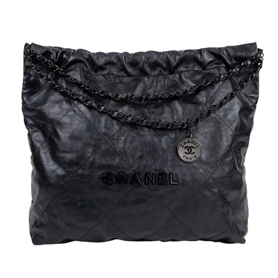 香奈兒 CHANEL 22 小型 束口包 AS3260 晶片款 黑SO BLACK 22包 小號 　角擦 防塵袋(邊角擦傷)