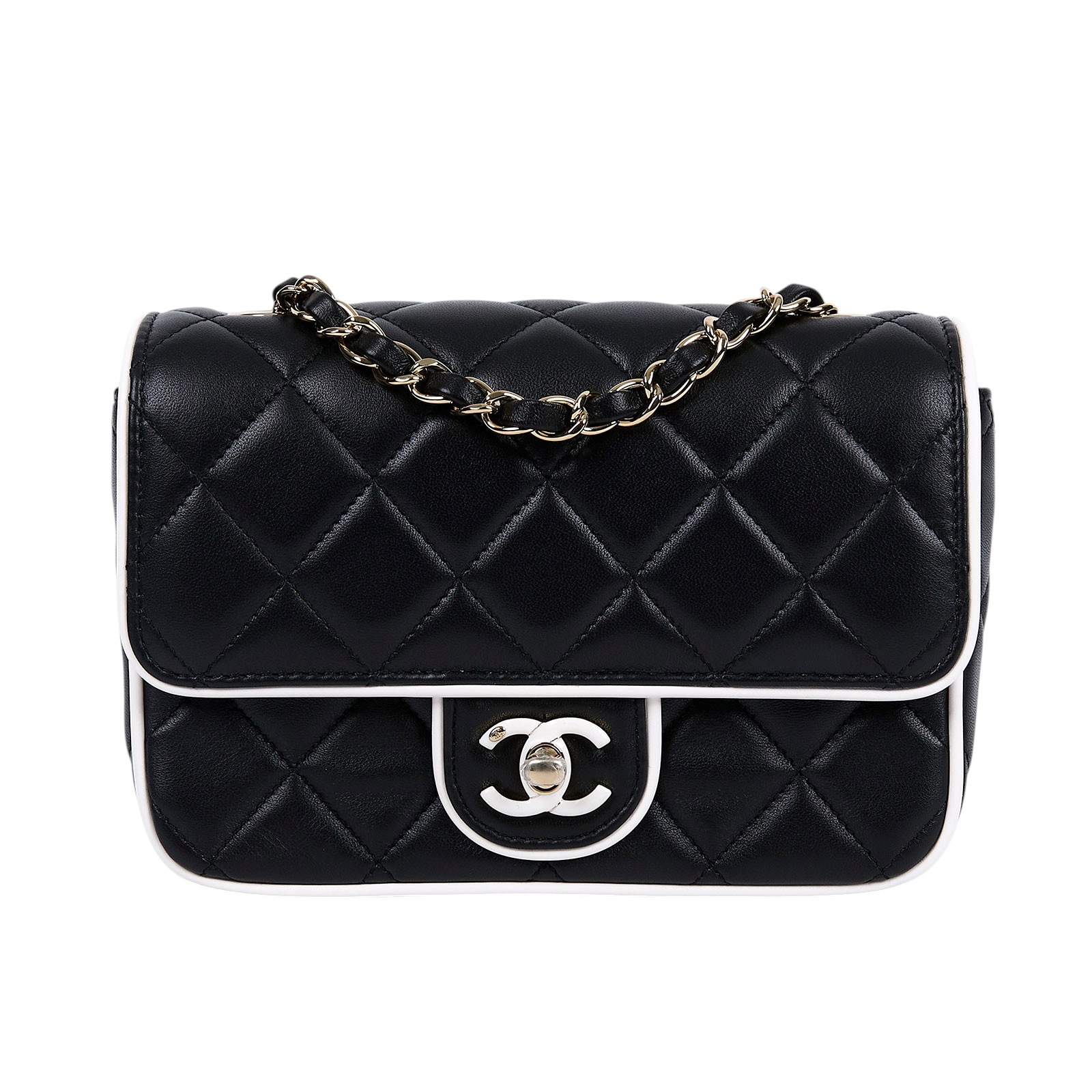 香奈兒 CHANEL 方胖 口蓋包 AS5151 B19381 晶片款 白邊黑方胖 原廠盒子/防塵袋/購買證明