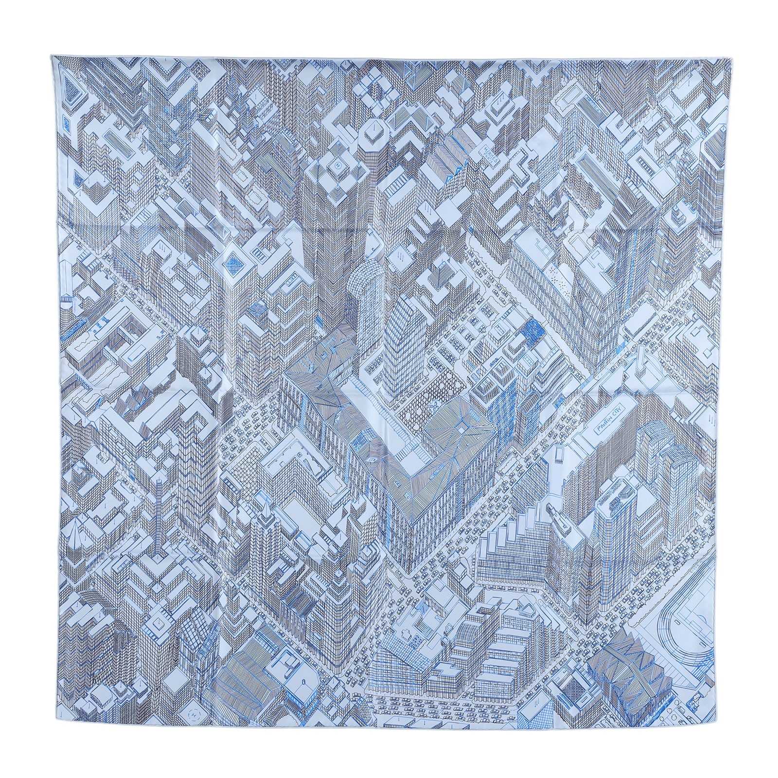 愛馬仕 Hermes Pantin City scarf 90 絲巾   白底藍黑線條絲巾 原廠盒子