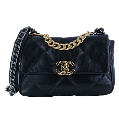 香奈兒 CHANEL 19 口蓋包 菱格紋 金銀鍊帶 手提 肩背包 AS1160 B03215 29開 黑金19包 26CM 防塵袋/原廠盒子/購買證明/保證卡