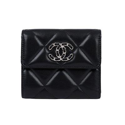 香奈兒 CHANEL 19 三折短夾 AP2809 黑羊19三折短夾 原廠盒子/防塵袋
