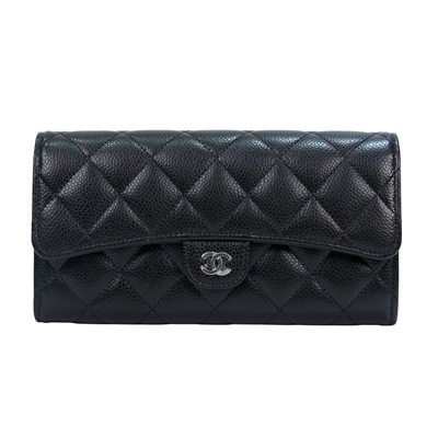 香奈兒 CHANEL 荔枝皮 扣式 翻蓋 二折長夾 銀色五金 AP0241 Y01588 晶片款 黑荔枝COCO長夾 原廠盒子/防塵袋/購買證明影本