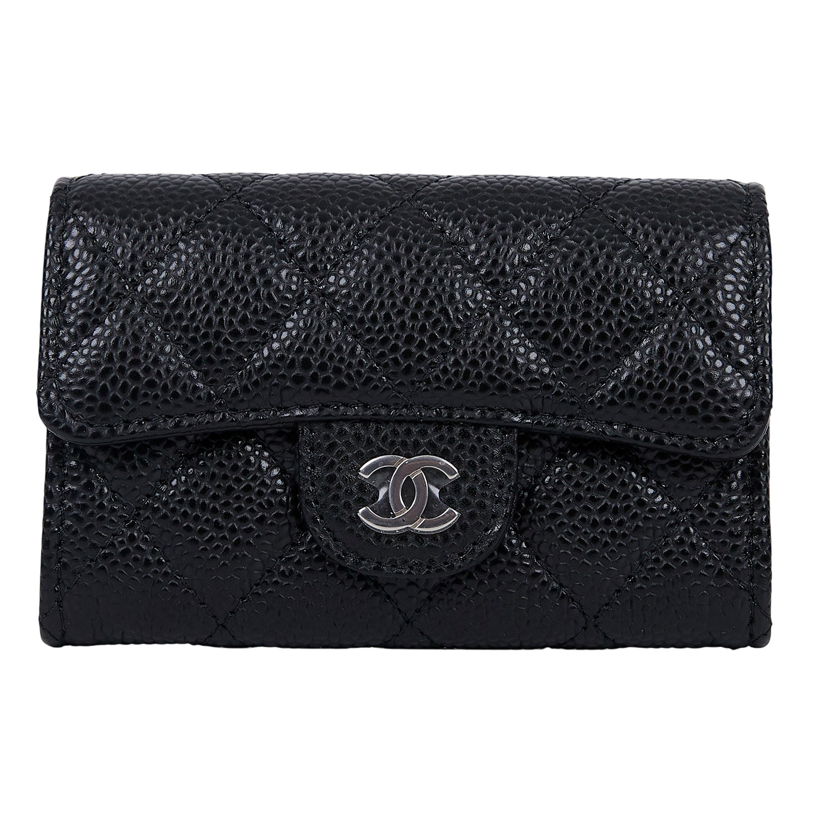 香奈兒 CHANEL 經典口蓋卡片夾 AP0214 晶片款 黑荔枝零錢卡包 原廠盒子/防塵袋