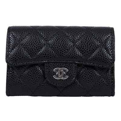 香奈兒 CHANEL 經典口蓋卡片夾 AP0214 晶片款 黑荔枝零錢卡包 原廠盒子/防塵袋