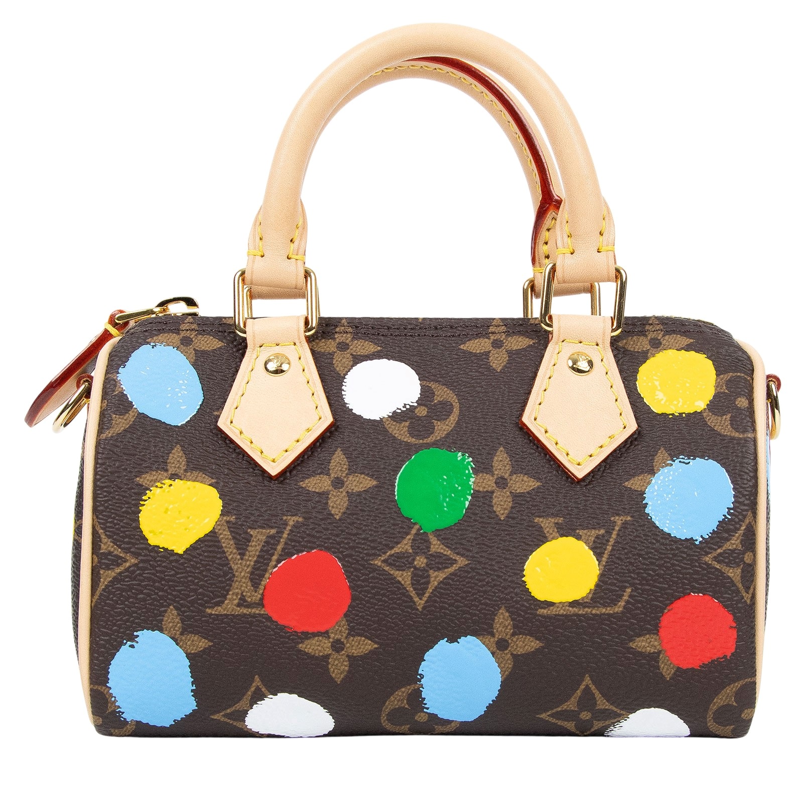 路易威登 LOUIS VUITTON 草間彌生聯名 LV x YK Nano Speedy 肩背 手提 圓筒包 M81979 晶片款  原廠盒子/防塵袋/背帶/購買證明影本