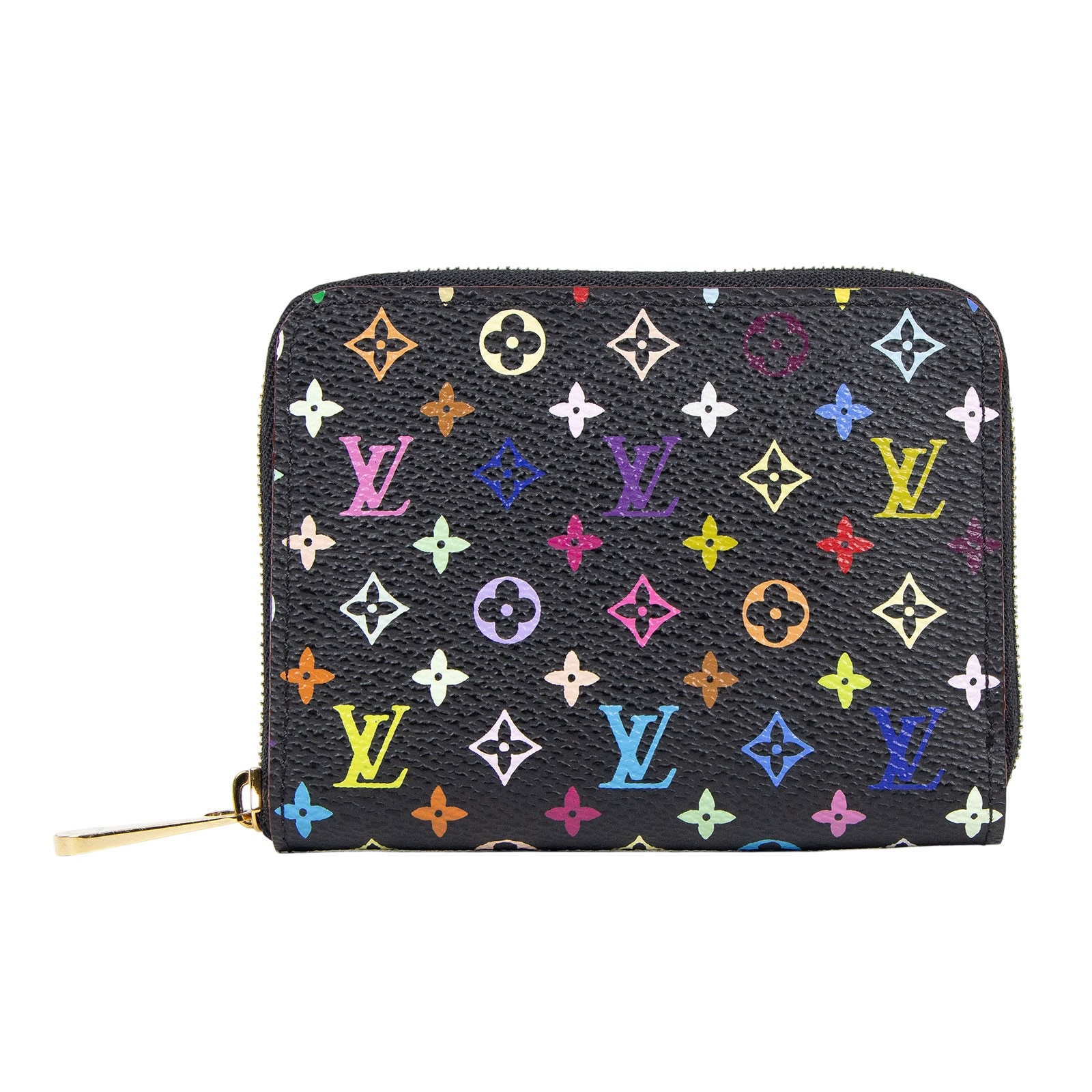 路易威登 LOUIS VUITTON Multicolore Zippy 零錢卡片包 村上隆 黑彩 拉鍊 老花 Monogram 彩色  M93740  防塵袋