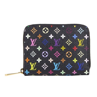 路易威登 LOUIS VUITTON Multicolore Zippy 零錢卡片包 村上隆 黑彩 拉鍊 老花 Monogram 彩色  M93740  防塵袋