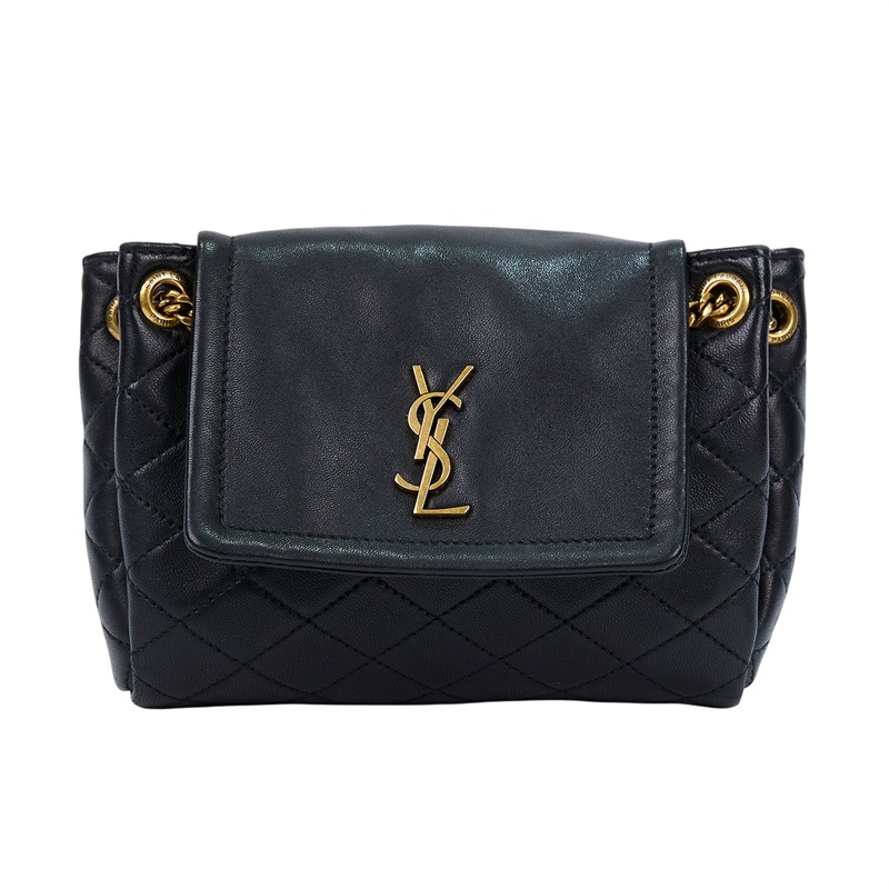 聖羅蘭 YSL SAINT LAURENT Nolia 小羊皮 迷你 手袋 肩背包 金色五金 6727381EL07 黑NOLITA 防塵袋