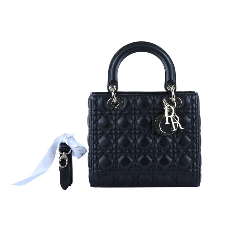 迪奧 CHRISTIAN DIOR Lady Dior 中型 肩背 斜背 手提包 M0565ONGE 黑LADY DIOR 5X5 原廠盒子/防塵袋