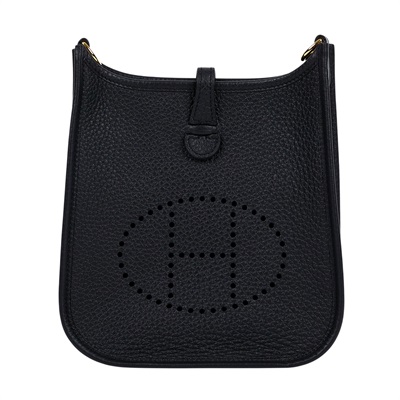 愛馬仕 Hermes Evelyne Bag Mini 伊芙琳包 Evelyne 16 黑色 金色五金 H069426CC89 K刻  原廠盒子/防塵袋/背帶
