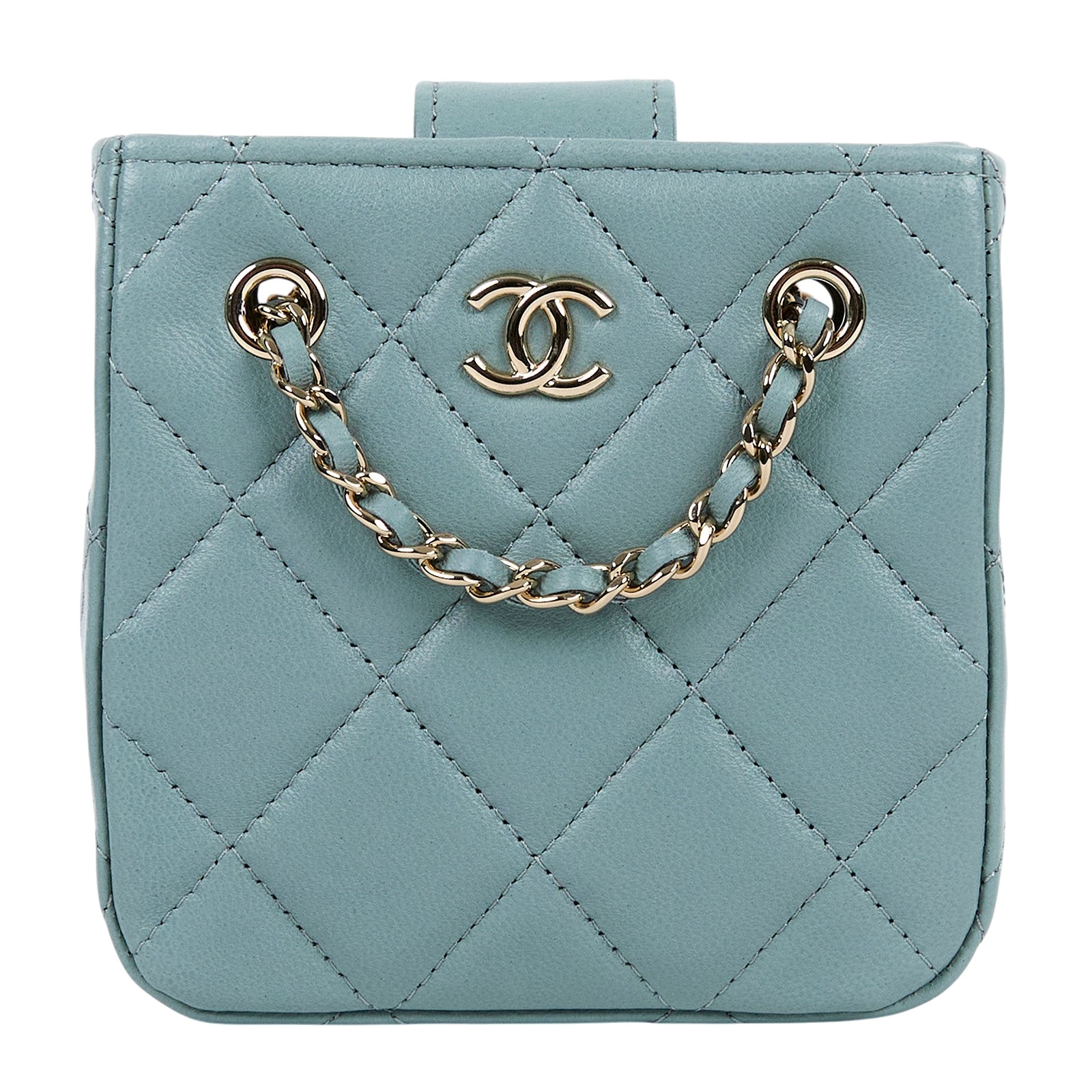 香奈兒 CHANEL 荔枝皮 肩背 斜背 水桶包 AS3176 31開灰綠迷你小廢包 防塵袋/保證卡