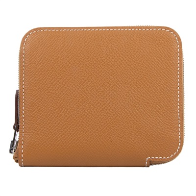 愛馬仕 Hermes SilkIn 拉鍊 絲巾 短夾 錢包 SILK B刻 B刻 金棕絲巾短夾　日曬變色 原廠盒子