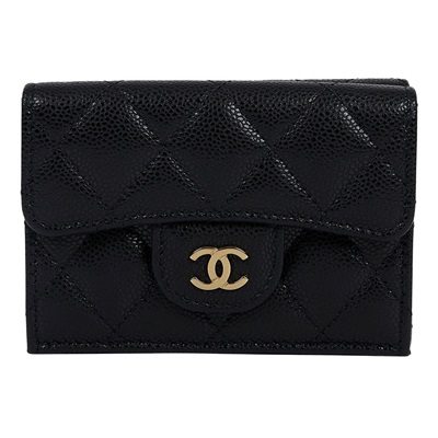 香奈兒 CHANEL 錢包 短夾 AP0230 B10583 晶片款 黑金荔枝三折短夾 原廠盒子/防塵袋/購買證明