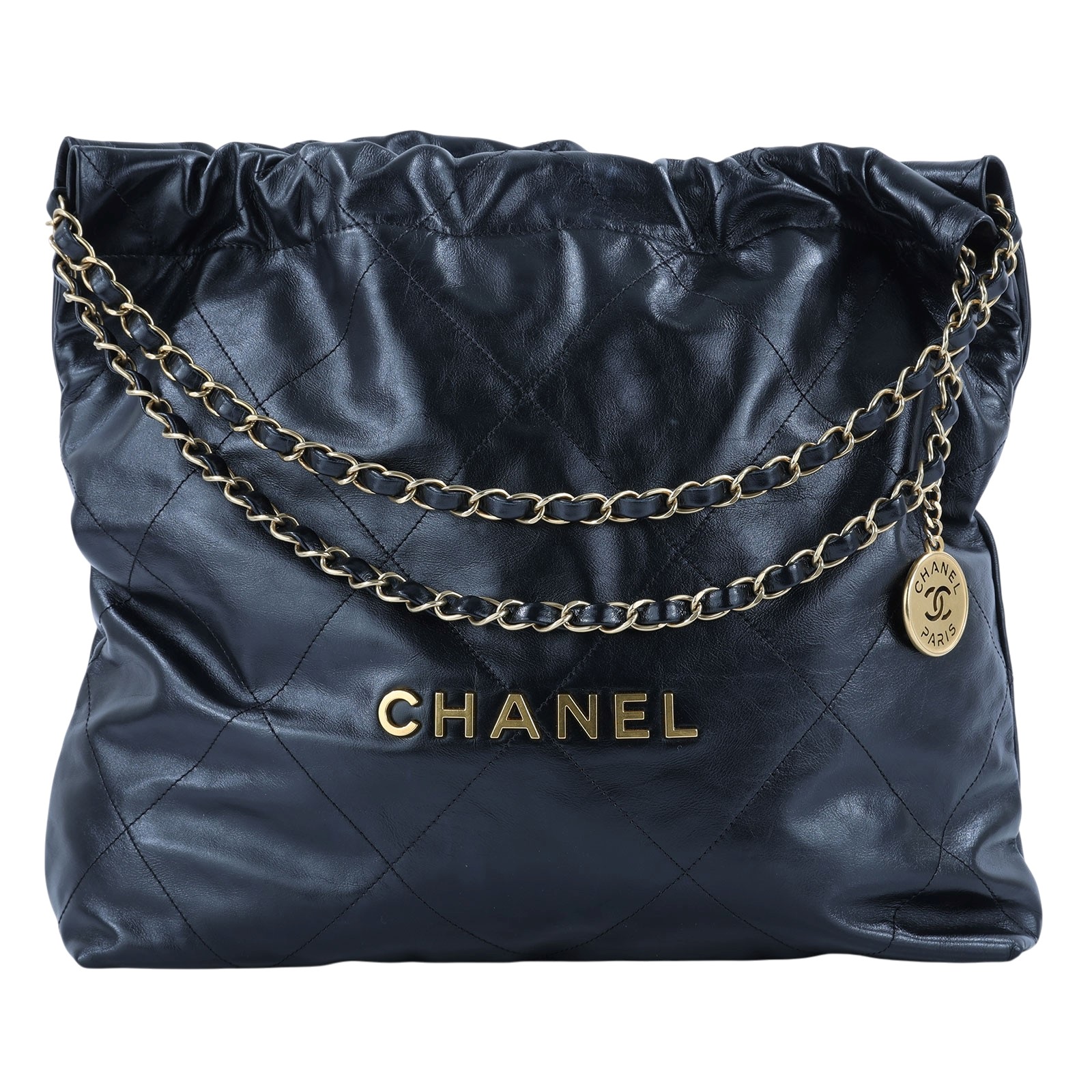 香奈兒 CHANEL 22 中型 束口包 AS3261 晶片款 黑金22號 中號 　有髒汙 防塵袋