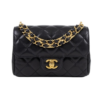 香奈兒 CHANEL 口蓋包 迷你 AS5239 B19405 晶片款 黑荔枝雙金鍊包 原廠盒子/防塵袋/購買證明