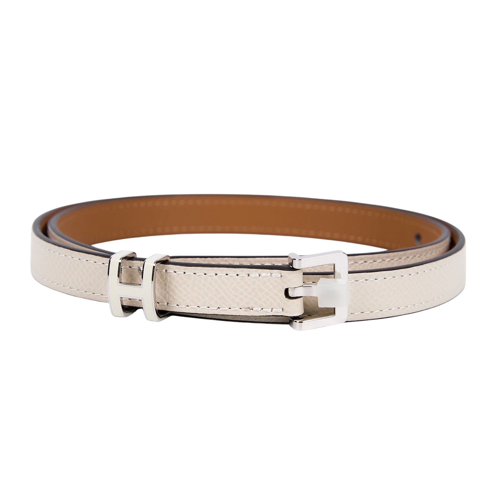 愛馬仕 Hermes Pop H 15 腰帶 粉筆白 銀色扣 H081087CK10075 /W刻/FI1212/#75  原廠盒子/防塵袋