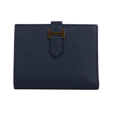 愛馬仕 Hermes Bearn 短夾 H039790CC76 / 靛藍金釦Bearn短夾　五金傷痕 原廠盒子
