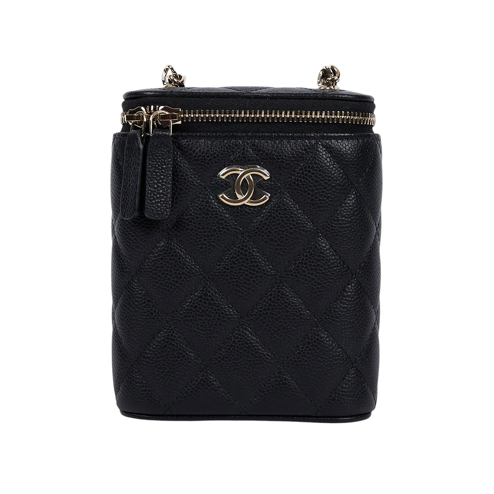 香奈兒 CHANEL 32開 荔枝 牛皮 皮穿鍊 化妝盒 迷你包 菸盒包 黑色 AP2195 32開黑荔枝鍊條小廢包 原廠盒子/防塵袋/保證卡