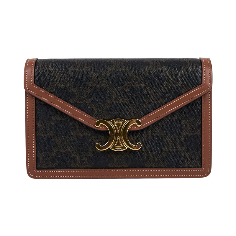 思琳 CELINE Margo 標誌印花 飾鍊錢包 10L462DQB 棕凱旋肩背包 無附屬品