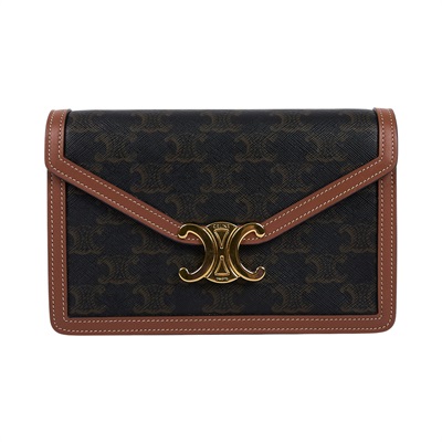 思琳 CELINE Margo 標誌印花 飾鍊錢包 10L462DQB 棕凱旋肩背包 無附屬品