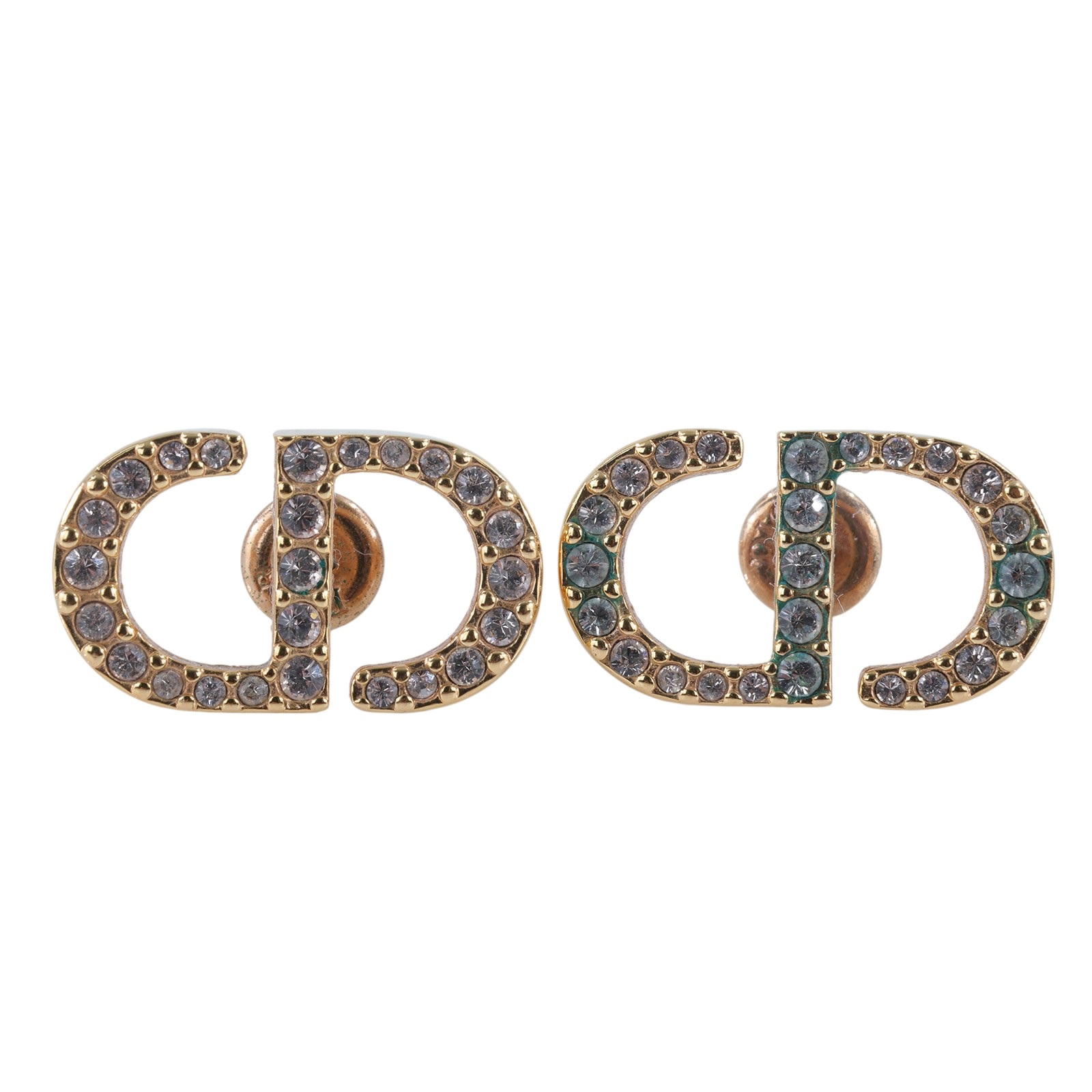 迪奧 CHRISTIAN DIOR Petit CD 耳針耳環 E1742PTCCY 金色CD水鑽耳環 原廠盒子/防塵袋