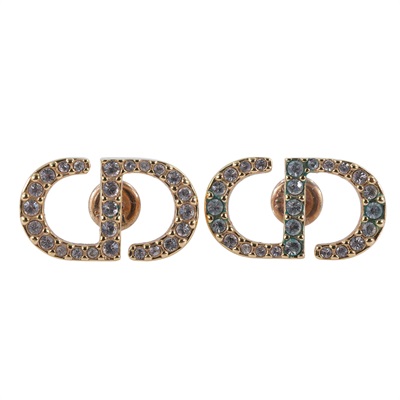 迪奧 CHRISTIAN DIOR Petit CD 耳針耳環 E1742PTCCY 金色CD水鑽耳環 原廠盒子/防塵袋