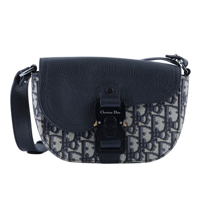 迪奧 CHRISTIAN DIOR Saddle 迷你 翻蓋 郵差包 2ADCA435YKS 黑迷你老花郵差包　五金小傷 購買證明