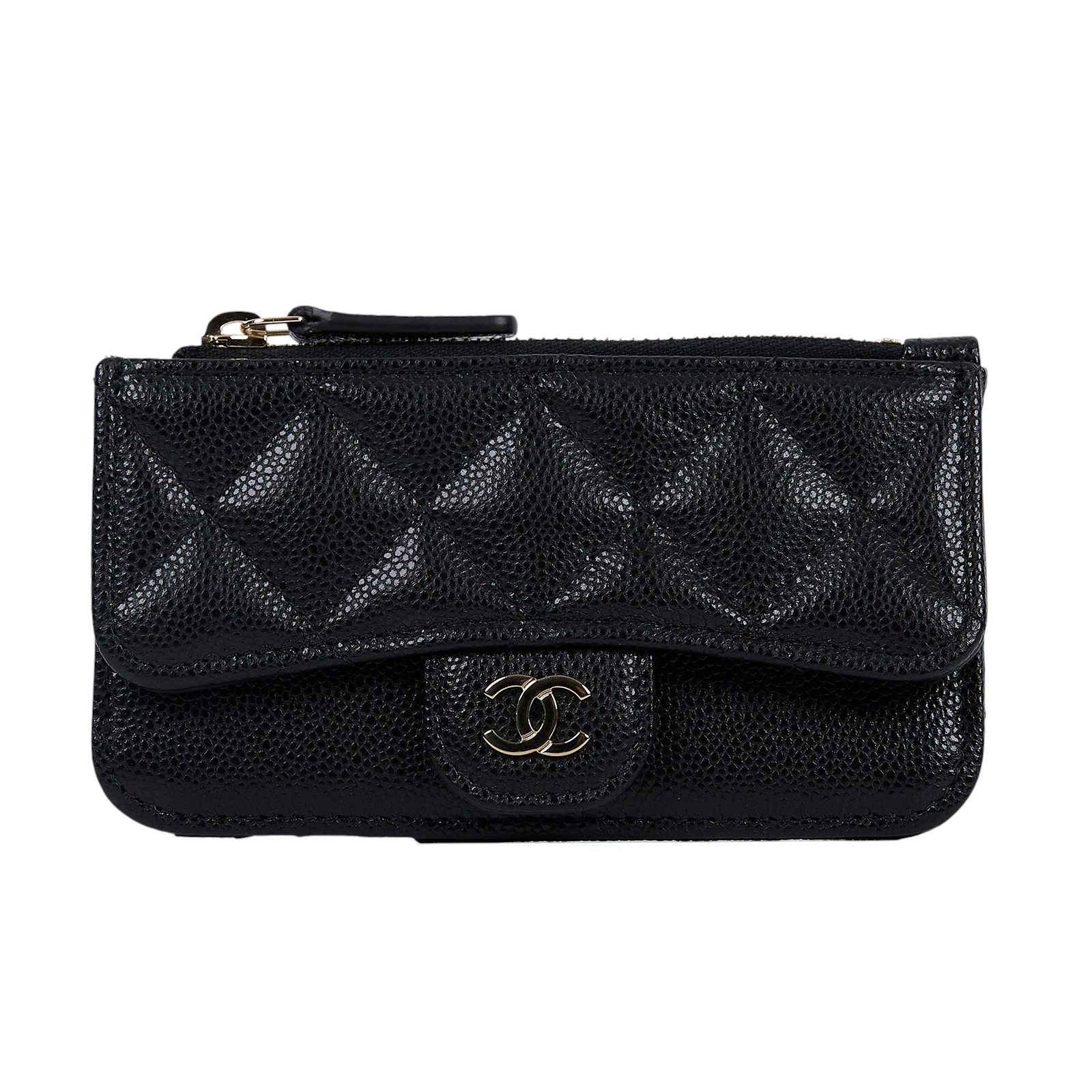 香奈兒 CHANEL CC 拉鏈 卡包 AP2570 B10583 晶片款 黑金荔枝零錢卡包 防塵袋/原廠盒子/購買證明
