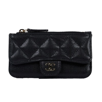 香奈兒 CHANEL CC 拉鏈 卡包 AP2570 B10583 晶片款 黑金荔枝零錢卡包 防塵袋/原廠盒子/購買證明