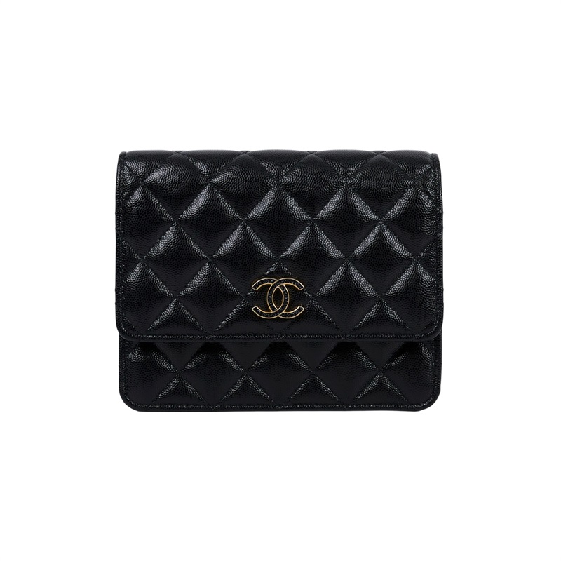 香奈兒 CHANEL 雙C LOGO WOC 單肩包 斜肩包 AP3755 晶片款 黑荔枝星星背帶WOC 18CM 原廠盒子/防塵袋