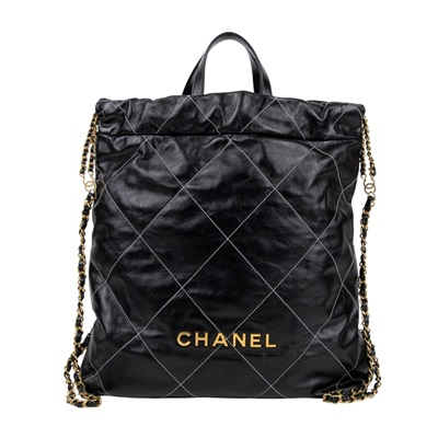 香奈兒 CHANEL 22 皮穿鍊 後背包 AS3859 晶片款 黑22後背包 縫線款 防塵袋
