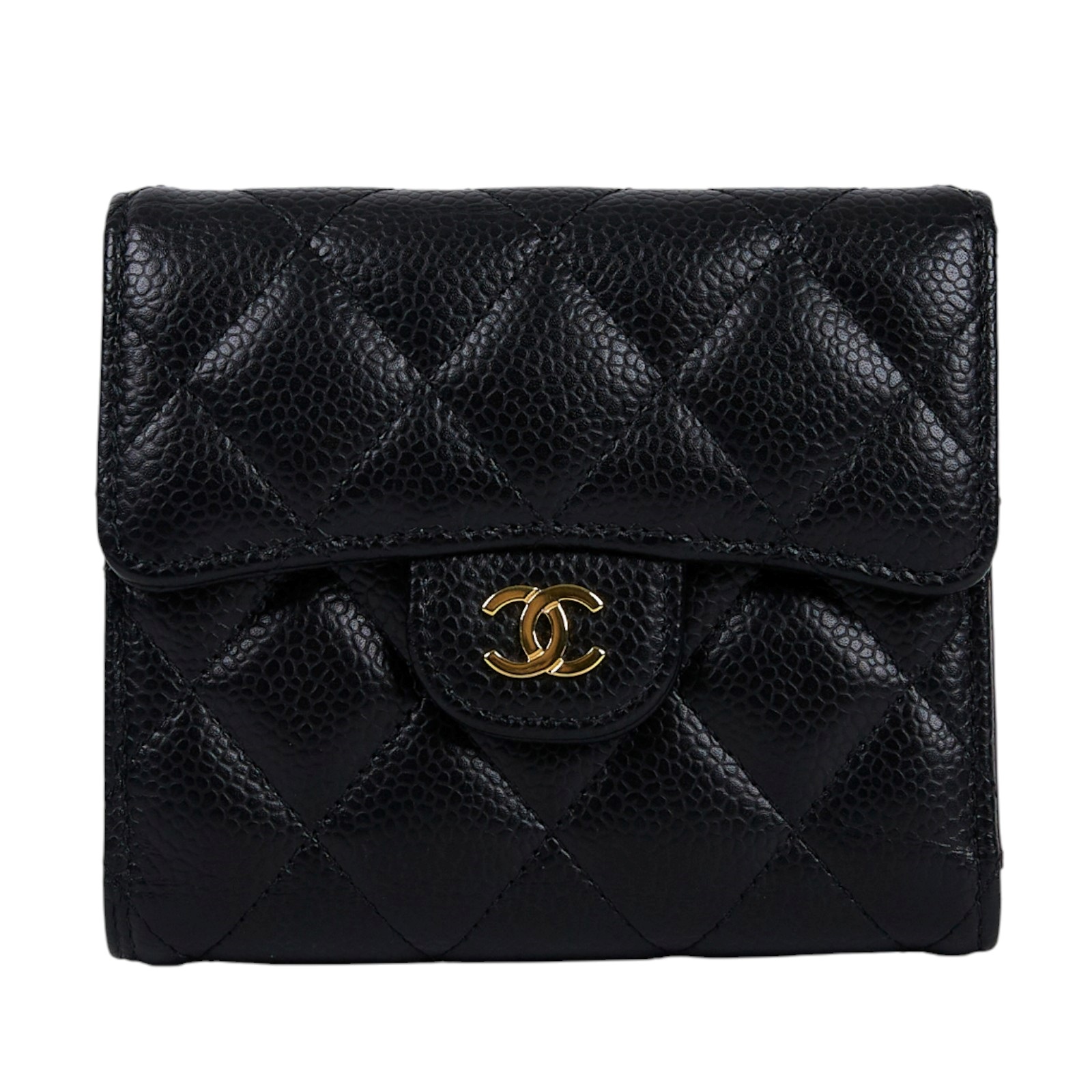 香奈兒 CHANEL 經典 小型 口蓋 皮夾 小牛皮 短夾  AP0231 Y01864 黑荔枝三折短夾 原廠盒子/防塵袋/購買證明影本