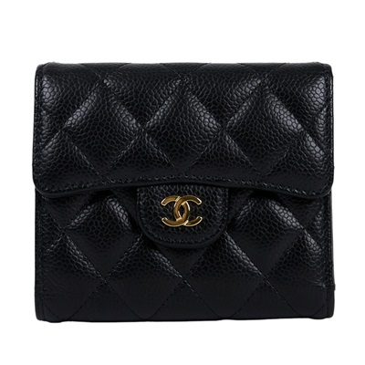 香奈兒 CHANEL 經典 小型 口蓋 皮夾 小牛皮 短夾  AP0231 Y01864 黑荔枝三折短夾 原廠盒子/防塵袋/購買證明影本