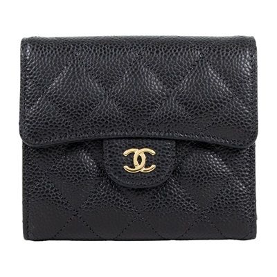 香奈兒 CHANEL 經典 小型 口蓋 皮夾 小牛皮 短夾  AP0231 Y01864 晶片款 黑荔枝短夾 原廠盒子/防塵袋/購買證明